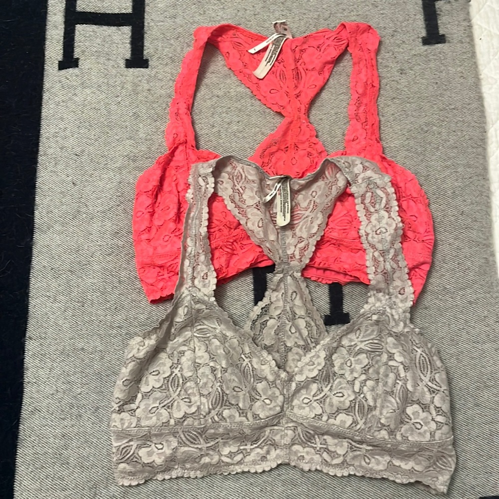Free people lace bralettes. Set. Pink and grey